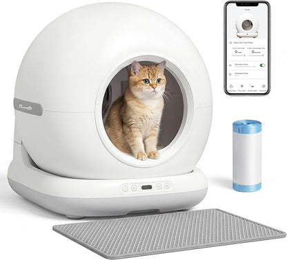 PawHut Automatic Litter Box, Self Cleaning Litter Box for Multiple Cats, 72L Extra Large, App Control, 2.4G WiFi, Odor & Noise Control, Safety Sensors, Deodorant Gel, Litter Mat, 1 Roll Garbage Bag