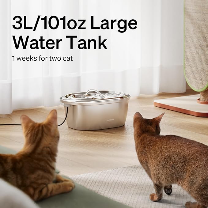 PETLIBRO Stainless Steel Cat Water Fountain, 101oz/3L Pet Water Fountain for Cats Inside, Food-Grade Dog Water Fountain, Automatic Cat Water Dispenser