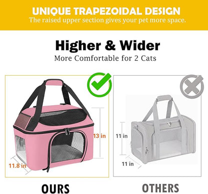 Cat Carrier Backpack Pet Carrier for Cats & Small Dogs Under 20 lbs TSA Airline Approved Soft Sided Collapsible Travel Carrier with Ventilation Windows, Pink