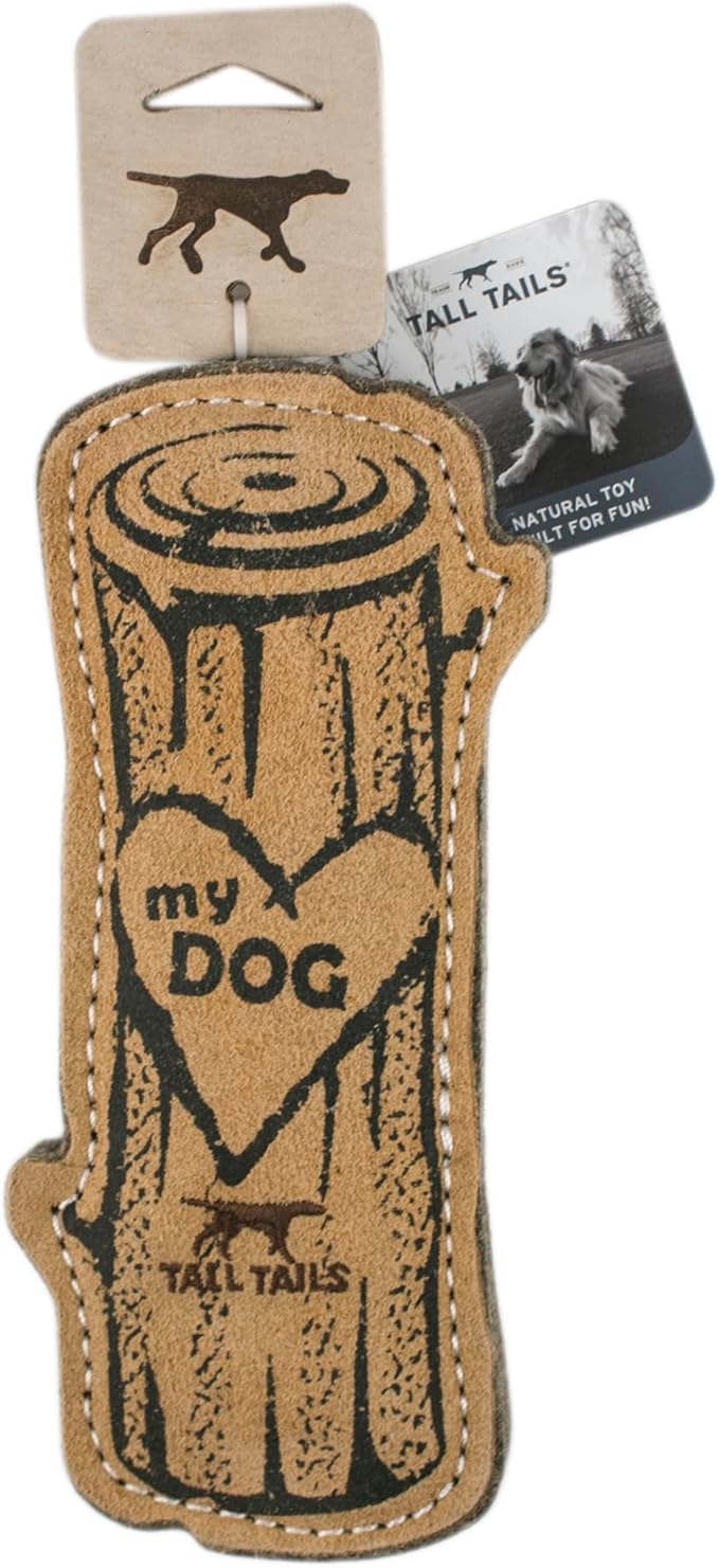 Tall Tails Dog Natural Leather Love My Dog Tree Log Fetch Toy for Dogs
