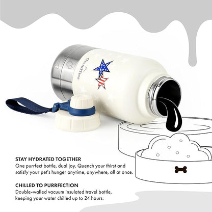 GrandTies Insulated Portable Dog Water Bottle with 2 Detachable Water Bowl Dispenser | Dog Food Travel Container, Accessories for Dogs Walking, Hiking, Camping (32oz (950mL), Patriot)