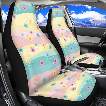 Dreaweet Hippie Flowers Seat Covers for Cars SUV Cute Car Accessories for Women Interior 2 Piece Washable Universal Seat Covers for Cars SUV Sedan Trucks Easy to Install