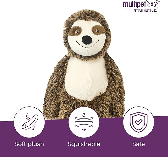 Multipet Bark Buddies Sloth Dog Plush Toy - Squeaky Dog Toy for All Dogs - Extra Soft Plush Dog Toy - Stuffed Animal Dog Toy for Cuddling & Playing - Cute Dog Pet Toy (10")