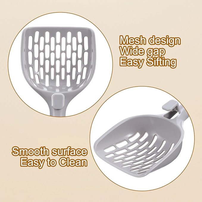 Cat Litter Scoop Non Stick Cat Sifting Litter Scoop Shovel with Hook Kitty Scooper Easy Sifting with 8-Shaped Hole Design for Box Clumping Crystal Litters Pellets