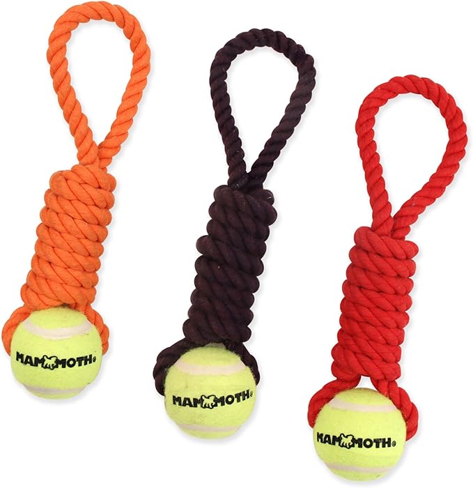Mammoth Pet Products Flossy Chews Twister Toy with Tennis Ball, Medium 15''