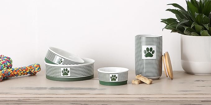 Bone Dry Paw & Patch Ceramic Pet Collection, Medium Set, 6x2, Hunter Green, 2 Piece (5742)