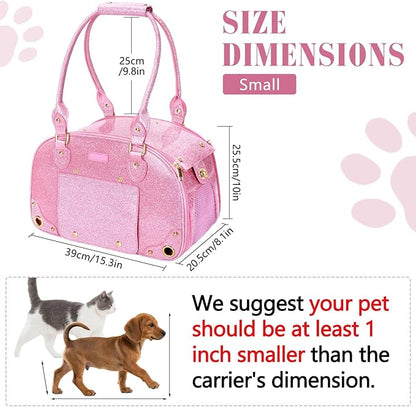 PetsHome Dog Carrier Purse, Pet Carrier, Bling Waterproof Premium Leather Pet Travel Portable Bag Carrier for Cat and Small Dog Home & Outdoor Small Bling Pink