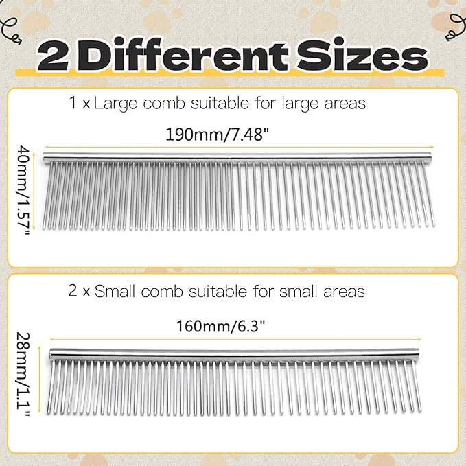 Biaungdo 3 Pcs Dog Grooming Combs Set, Metal Dog Comb for Removing Tangles and Knot, Cat Brush Grooming Tool for Long Haired Pets(7.48 x 1.57 inch & 6.3 x 1.1 inch)
