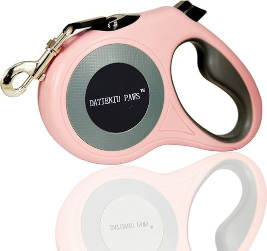 Retractable Dog Leash Strong Nylon Tape 16Ft Reflective Stitch for Night Walking One-Handed Brake Anti-Slip Handle XL Pink