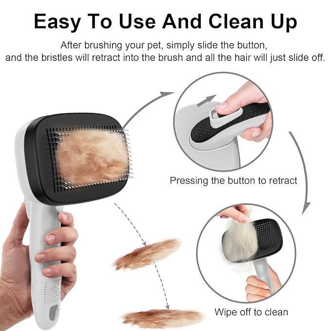 Cat Brushes for Indoor Cats,Skin Friendly Cat Brush for Shedding & Grooming Brush for Long or Short Haired Cats, Easy Clean Retractable Bristles, Grey
