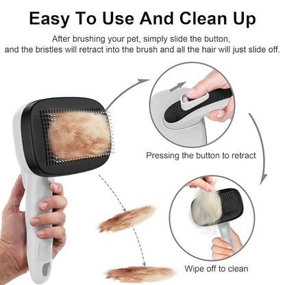Cat Brushes for Indoor Cats,Skin Friendly Cat Brush for Shedding & Grooming Brush for Long or Short Haired Cats, Easy Clean Retractable Bristles, Grey