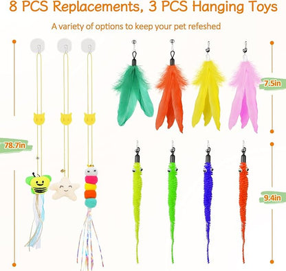 Cat Wand Toy, Interactive Kitten Feather Toys Self Play, Cat Teaser for Indoor Cats Reusable Suction Cup Toys for Indoor Cats Kittens Play Exercise