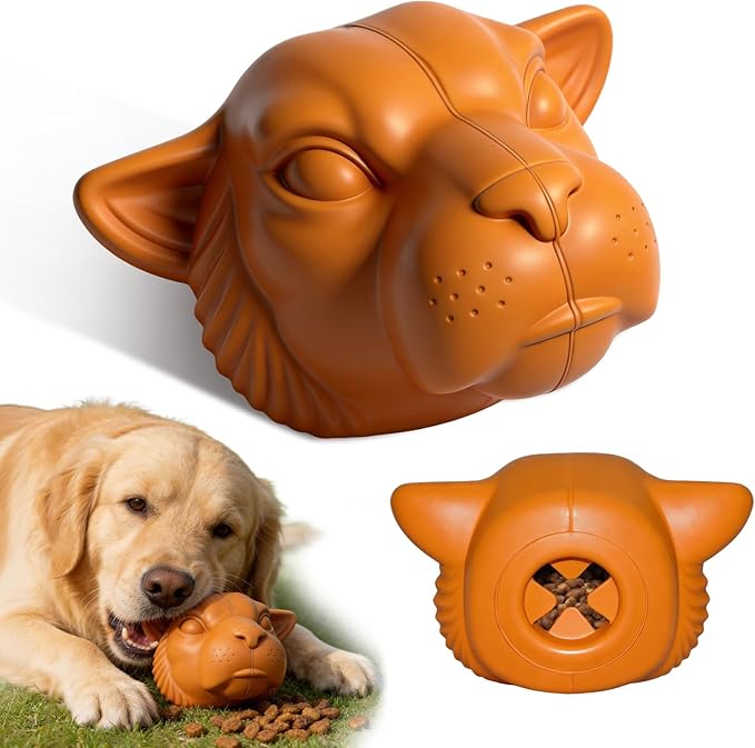 Tough Dog Toys for Aggressive Chewers | Natural Rubber Treat Dispensing Chew Toys for Medium Large Dogs, Interactive Slow Feeder Puzzle Toy for Boredom Relief & Teeth Cleaning, Dishwasher Safe