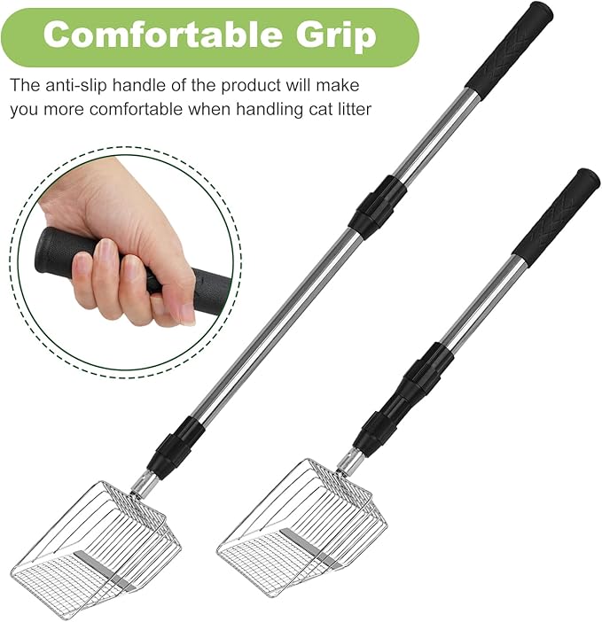 XBX Long Handle Cat Litter Scoop with Holder, Adjustable Extendable Metal Litter Scooper, Stainless Steel Shovel Sifter for Litter Box Cleaning, Durable Cat Pooper Scooper for Home Use