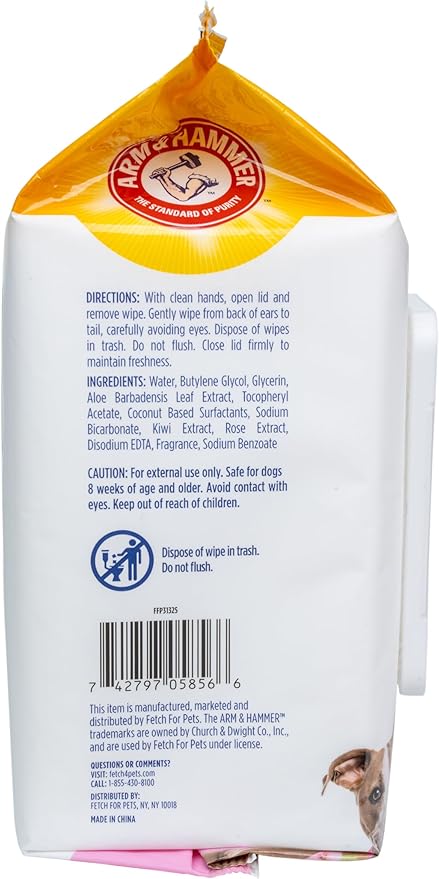 Arm & Hammer for Pets Odor Control Dog Wipes, Deodorizing Wipes with Baking Soda for Dogs Between Baths, Gentle Cleaning Pet Grooming Wipes for Everyday Freshness, Kiwi Blossom Scent, 100 Count