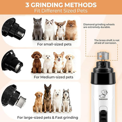 Silent Dog Nail Grinder, Electric Dog Nail Trimmer, USB Rechargeable Pet Nail Grinder, Painless Paws Grooming for Small Medium Large Dogs & Cats with 4 Grinding Heads