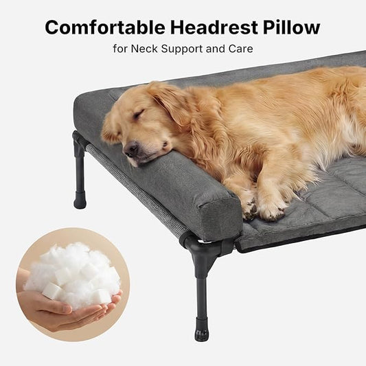 Veehoo Cooling Elevated Dog Bed Add Removable Waterproof Bolster Cushion Mat, Raised Pet Cot with Breathable Teslin Mesh, No-Slip Feet, Dog Couch Bed for Indoor Outdoor, 53 inches, Black Silver