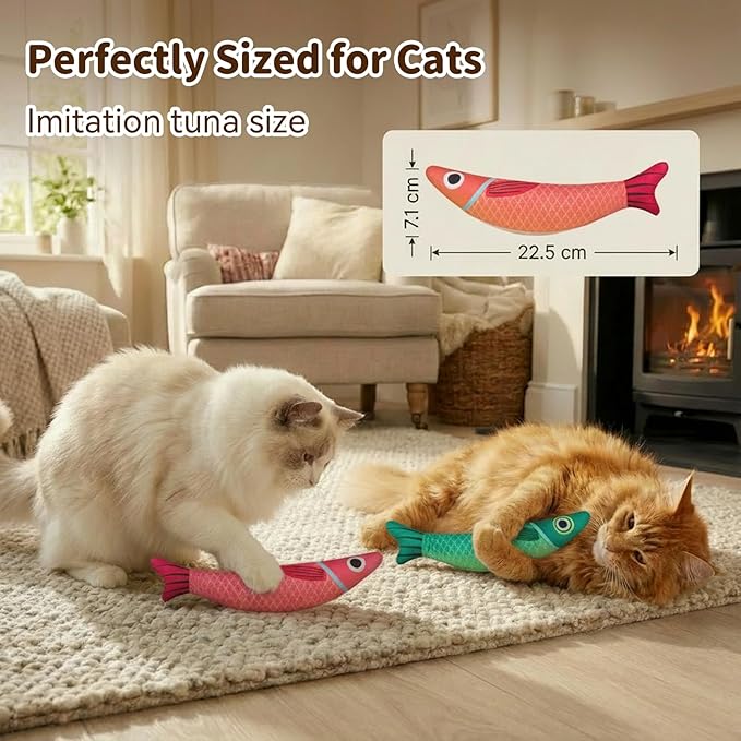 Cat Toys for Indoor Cats with 5000mg Natural Catnip Interactive Kicker Fish Toy of Crinkle Bell Sound Adult Cat Kittens Teeth Cleaning Easter Gifts Red Green