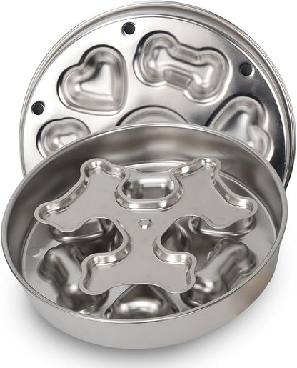 Slow Feeder Dog Bowl Stainless Steel - Double-Sided Rotating Puzzle Design, 2 Cup Capacity for Medium & Large Dogs, Anti-Choking, Non-Slip Base, Dishwasher Safe