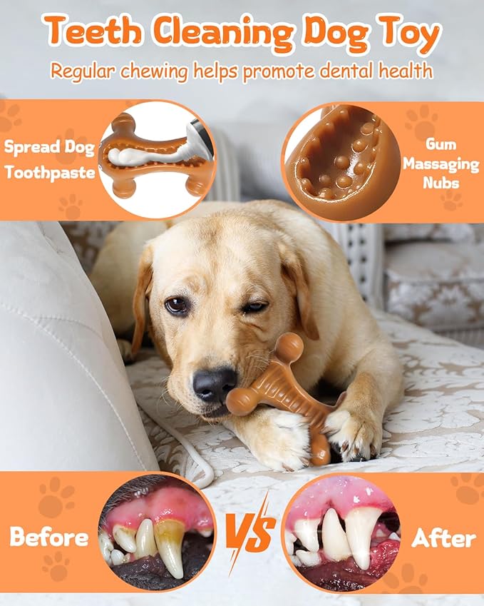 Dog Toys for Aggressive Chewers Large Medium Breed, Interactive Treat Dispensing Chew Toy, Indestructible Tough Nylon Teething Bones to Keep Dogs Busy
