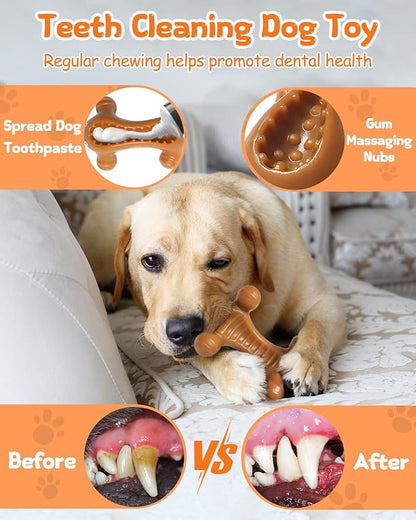 Dog Toys for Aggressive Chewers Large Medium Breed, Interactive Treat Dispensing Chew Toy, Indestructible Tough Nylon Teething Bones to Keep Dogs Busy