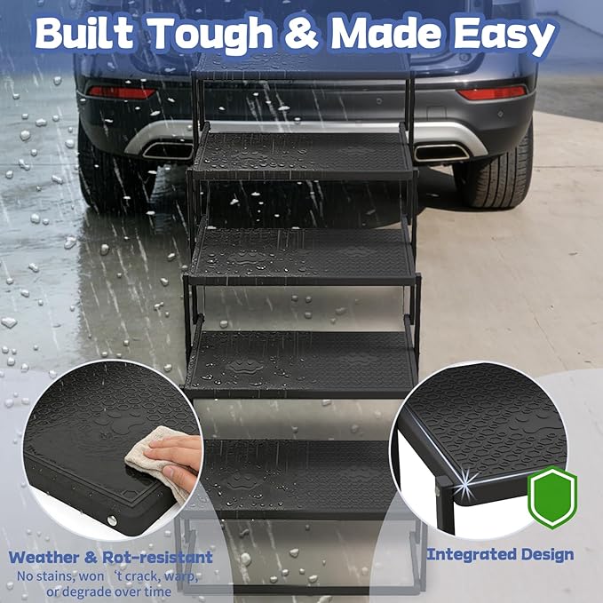Dog Steps for Car, Truck, SUV, Dog Stairs for Car with Upgraded Non-Slip Surface, Foldable Dog Ramp for Car, Pet Stairs for Large Dogs, 5 Steps