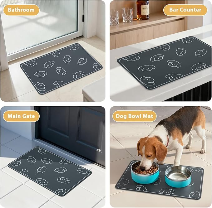 Dog Food Mat, Diatom Ooze Cat Water Mats Non Slip for Floors Waterproof and Water Absorption, Easy to Clean-Dog (15.5" H*23.5" L)