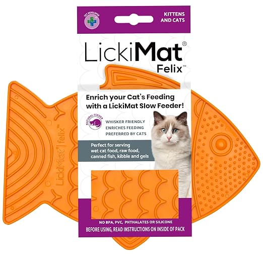 LickiMat Felix, Fish-Shaped Cat Slow Feeders Lick Mat, Boredom Anxiety Reducer; Perfect for Food, Treats, Yogurt, or Peanut Butter. Fun Alternative to a Slow Feed Cat Bowl or Dish, Orange by Unknown