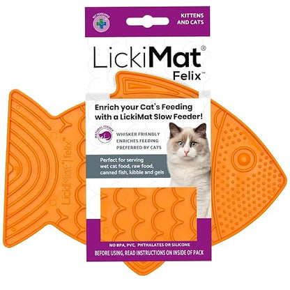 LickiMat Felix, Fish-Shaped Cat Slow Feeders Lick Mat, Boredom Anxiety Reducer; Perfect for Food, Treats, Yogurt, or Peanut Butter. Fun Alternative to a Slow Feed Cat Bowl or Dish, Orange by Unknown