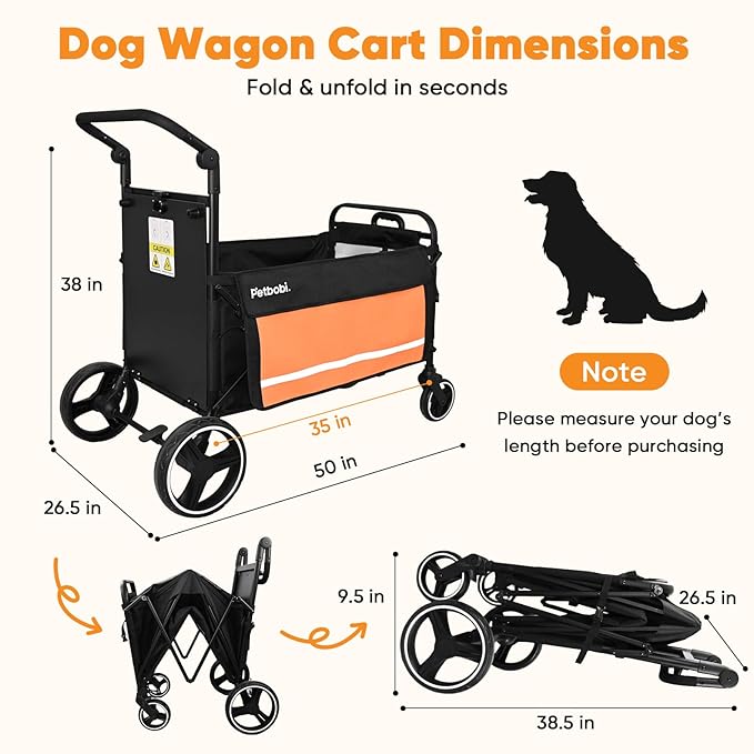 Petbobi 2-in-1 Dog Wagon Stroller for Large & Medium Dogs – Foldable Push & Pull Stroller with Ramp, 360° Swivel Wheels, Adjustable Handles & Safety Leashes for Walking Camping Parks