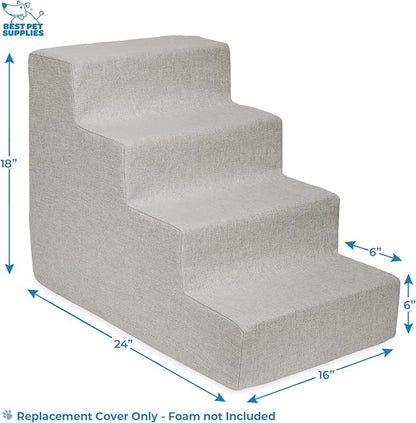 Best Pet Supplies Foam Pet Steps Cover for Small Dogs and Cats, Portable Ramp Stairs for Couch, Sofa, and High Bed Climbing (Cover Only) - Sand, 4-Step (H: 18") (Cover Only)