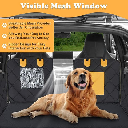 Dog Car Seat Cover, Dog Cover for Back Seat with Breathable Mesh, 2 Storage Pockets, 2 Side Straps, Dog Seat Cover Hammock for Cars, Trucks & SUVs (Large Size)