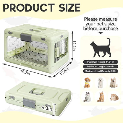 Hard Cat Carrier,Dog Crate for Small Dogs,Cat Kennel Clear,Foldable Dog Kennel with Urine Pad Mesh Grid,Ventilation & Hard Plastic Protection Transparent Pet Carrier 20" L,Green