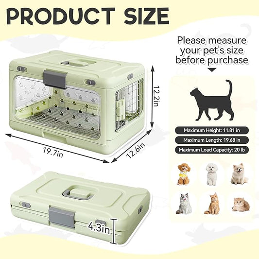 Hard Cat Carrier,Dog Crate for Small Dogs,Cat Kennel Clear,Foldable Dog Kennel with Urine Pad Mesh Grid,Ventilation & Hard Plastic Protection Transparent Pet Carrier 20" L,Green
