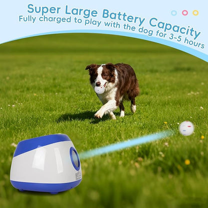 FAHKNS Automatic Dog Ball Launcher,Dog Ball Thrower Machine with 40-80Ft 3 Launching Distance,Interactive Toys for Medium/Large Dogs, Indoor & Outdoor with 8 Balls (2.5"),Remote Control Thrower -Blue