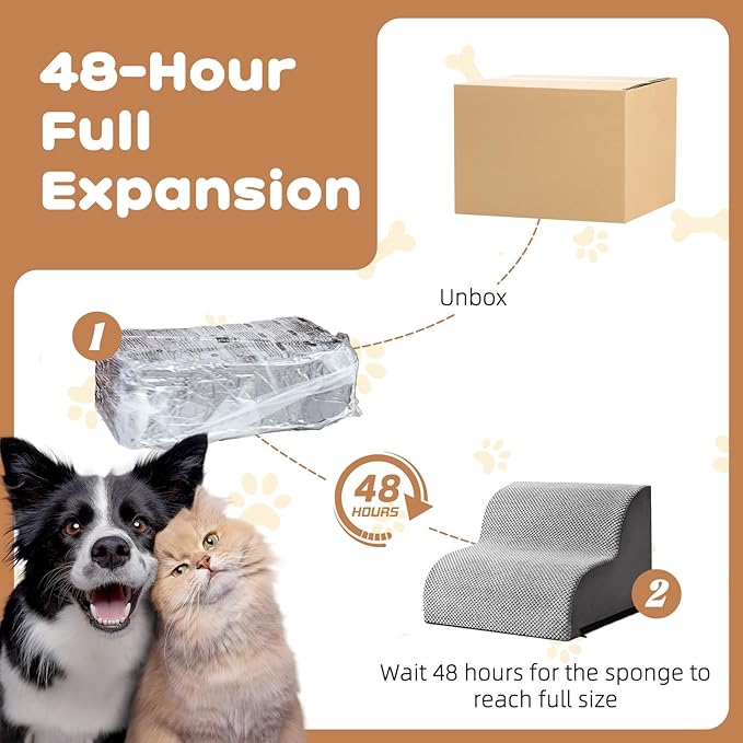 Makigued Dog Stairs for Small Dogs and Cats, 12" H 2 Steps Pet Steps Ramp for High Bed, Couch, Sofa, Waterproof Pet Stairs with Removable Washable Cover, Non-Slip Bottom, Dark Gray