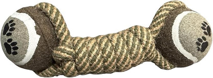 Heavy Duty Rope Dog Toy with Dual Tennis Balls, Durable Tug Toy for Aggressive Chewers, Interactive Fetch & Tug of War Toy for Medium and Large Dogs
