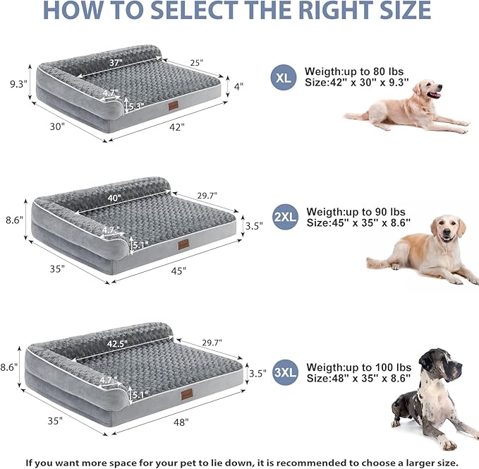 BFPETHOME Orthopedic Dog Beds for Large Dogs-Waterproof Sofa Dog Bed with Removable Washable Cover, Big Pet Bed with Waterproof Lining and Nonskid Bottom,Pet Bed for Large Dogs (Pack of 2)