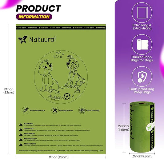 Dog Poop Bags-150 Counts with Holder (10 Rolls), Biodegradable Poop Bags, Eco-friendly and Easy to Open, Thick Dog Waste Bags (Green)