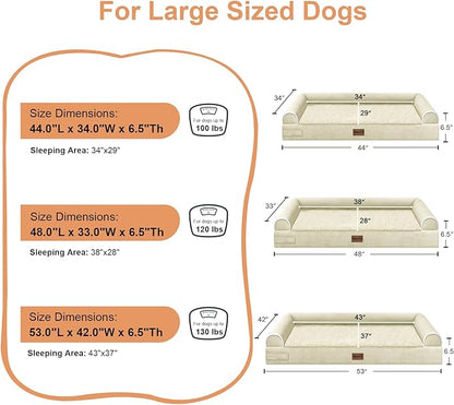 Large Dog Bed Orthopedic Washable: Extra Large Sized Beds for Jumbo Dogs Egg Crate Foam Sofa Couch Waterproof Removable Cover - Beige