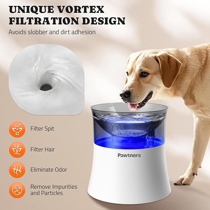 Dog Water Fountain with Vortex Filtration Design, 3.5L/123oz Elevated Dog Water Bowl for Large Medium Dogs & Cats