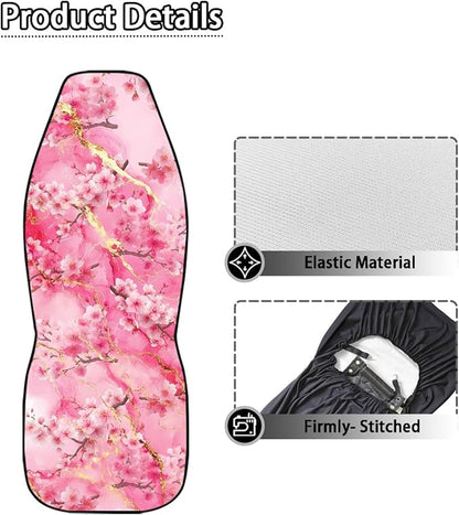 Cherry Blossom Car Front Seat Covers 2 PCS Pink Marble Print Vehicle Seat Cover Fit Most Cars, Sedan, SUV, Van Universal Automotive Accessory Decor