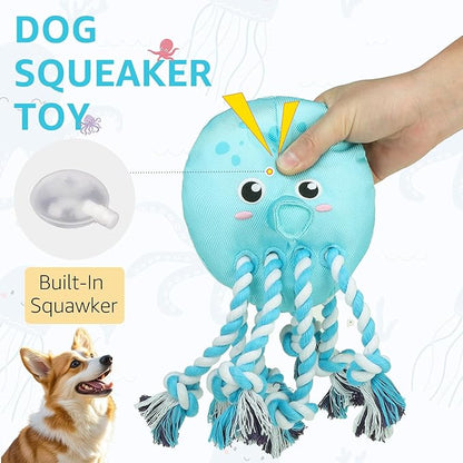 SCENEREAL Octopus Dog Squeaky Toy for Small Medium Dogs- Floating Dog Toys on Water for Pool Fetch, Puppy Interactive Rope Chew Toy for Indoor Outdoor Play