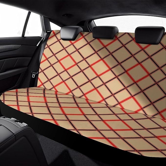 Fashion Universal Stretch Back Seat Protector, Car Accessories Rear Bench Seat Covers For Trucks SUV, Car Interior Decor Seat Cover Compatible with Black Red Beige And White Plaid Tartan Flannel