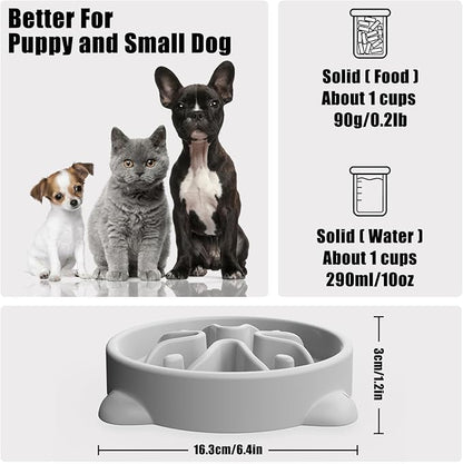 Slow Feeder Dog Bowls Small Breed, Dog Food Bowl Small Anti-Choking Bloat Stop Puzzle Healthy Eating Bowl (Gray, 1 Cup)