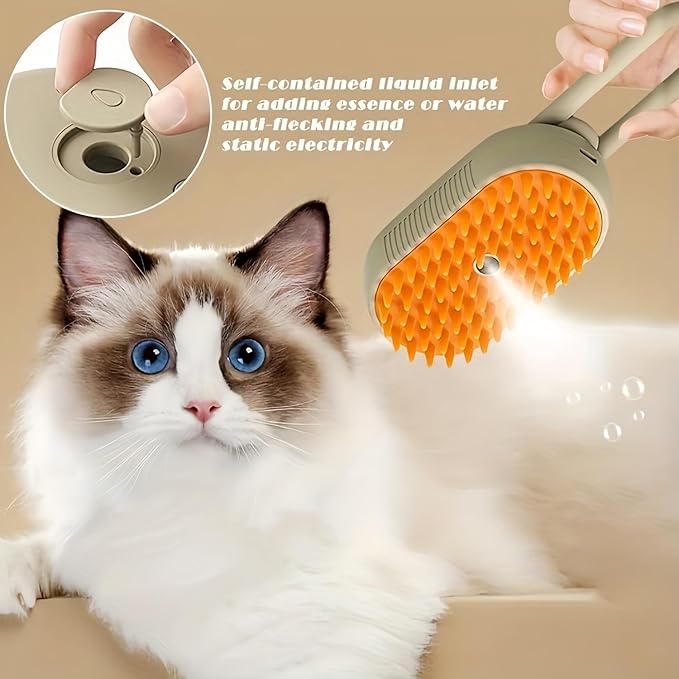 Cloud Care 3-in-1 Self-Cleaning Cat Brush - 360 Rotating Arm, Detachable Silicone Bristle Head (Brown)