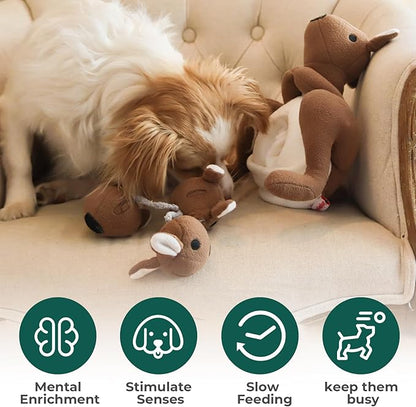Interactive Dog Toys Plush Stuffed with Squeaky Treat Hide for Large Breeds, Small Dogs and Puppies Slow Feeder, Machine Washable, Enrichment Toys for Dogs to Keep Them Busy, Kangaroo