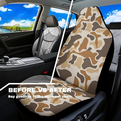 Duck Camouflage Hunting Car Seat Covers 2 Pcs Waterproof Universal Front Seat Protective Cover Easy to Install Automobile Interior Decorate Accessories Fit for Car SUV Trucks