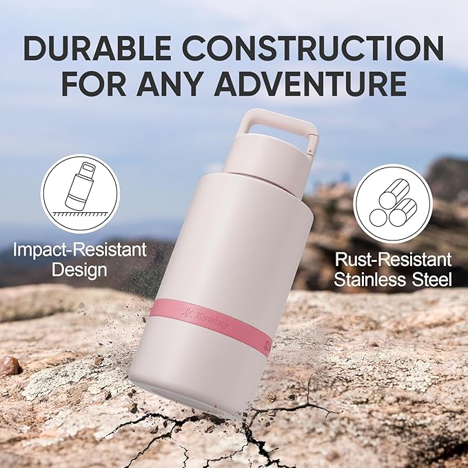 KEWIXY Insulated Dog Water Bottle with Travel Bowl, Dog Lover Gift, Portable Water Bottle Dispenser, Accessories for Car, Hiking, Camping, Outdoor, Leak-Proof, Detachable (Pale Pink)