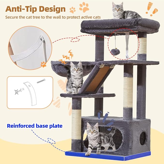 Taoqimiao Cat Tree,38.5-Inch Cat Tower for Indoor Cats,Suitable for Kittens with Luxurious cat condo with Adjustable Baskets and Luxurious Perch MS029SG Smoky Gray
